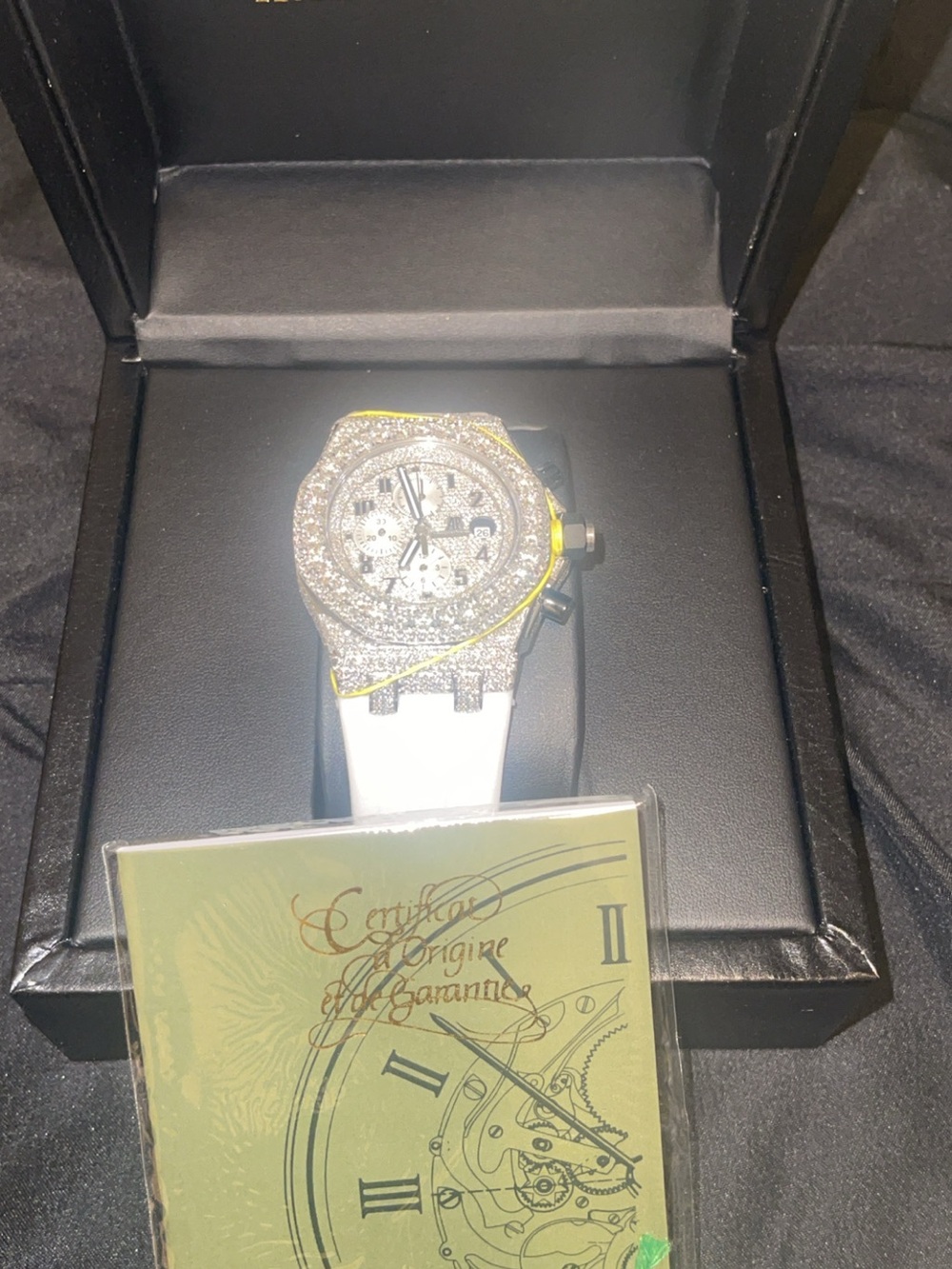 Audemars Piguet White Strap Moissanite VVS Pavé Chronograph w/ box and papers